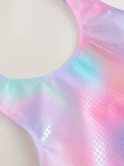 Next Scoop Neck Swimsuit (3-16yrs) Pink Rainbow Foil Sequin New