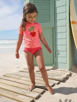 Next Short Sleeved Sunsafe Swim Set (3mths-10yrs) Pink/ Red Cherry Best