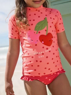 Next Short Sleeved Sunsafe Swim Set (3mths-10yrs) Pink/ Red Cherry Best