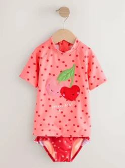 Next Short Sleeved Sunsafe Swim Set (3mths-10yrs) Pink/ Red Cherry Best
