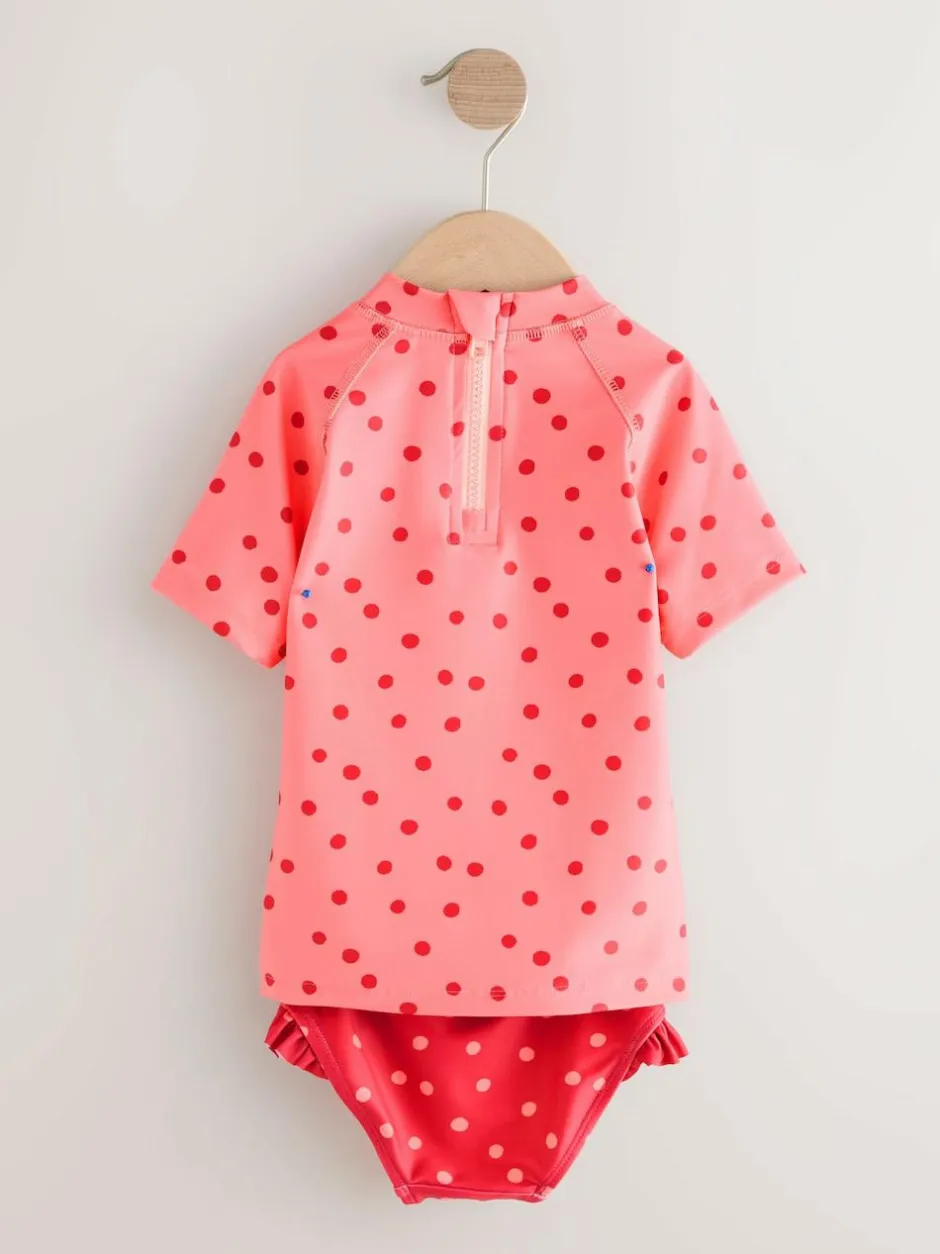 Next Short Sleeved Sunsafe Swim Set (3mths-10yrs) Pink/ Red Cherry Best