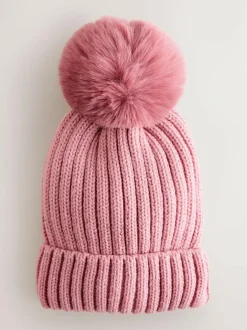 Next Pink Rib Pom Beanie (3mths-16yrs) Outlet