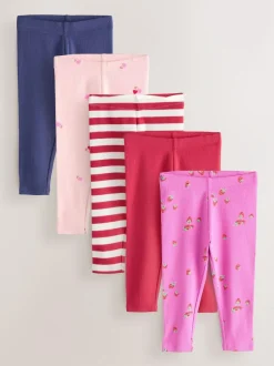 Next Ribbed Leggings 5 Pack (3mths-7yrs) Pink Outlet
