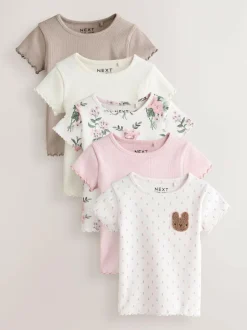 Next Pink Ribbed Short Sleeve Tops 5 Pack (3mths-7yrs) Discount