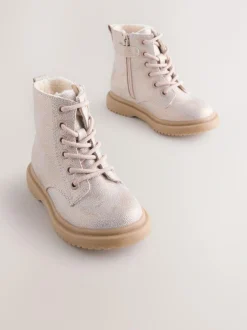 Next Standard Fit (F) Lace-Up Ankle Boots Pink Shimmer Discount