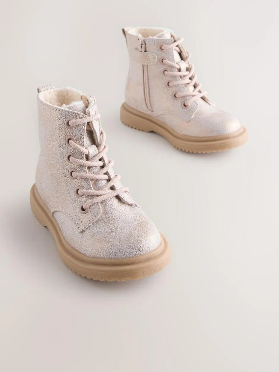 Next Standard Fit (F) Lace-Up Ankle Boots Pink Shimmer Discount