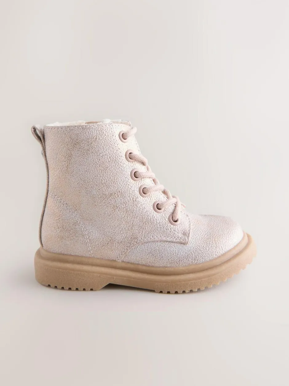 Next Standard Fit (F) Lace-Up Ankle Boots Pink Shimmer Discount