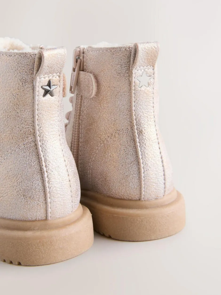 Next Standard Fit (F) Lace-Up Ankle Boots Pink Shimmer Discount