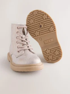 Next Standard Fit (F) Lace-Up Ankle Boots Pink Shimmer Discount