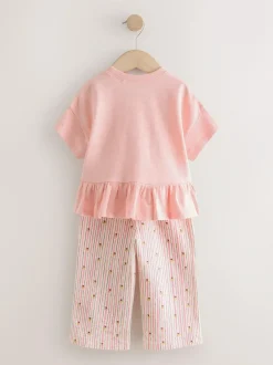 Next Pink Short Sleeve Peplum T-Shirt and Wide Leg Trousers Set (3mths-7yrs)