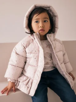 Next Shower Resistant Padded Coat With Frill Hem (3mths-7yrs) Pink Outlet