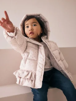 Next Shower Resistant Padded Coat With Frill Hem (3mths-7yrs) Pink Outlet