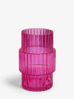 Next Small Ribbed Glass Vase Pink New
