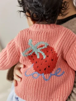 Next Baby Embroidered Back Cardigan (0mths-2yrs) Pink Strawberry Outlet