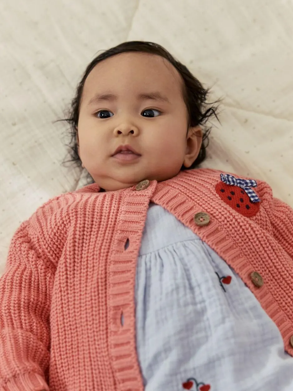 Next Baby Embroidered Back Cardigan (0mths-2yrs) Pink Strawberry Outlet
