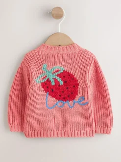 Next Baby Embroidered Back Cardigan (0mths-2yrs) Pink Strawberry Outlet