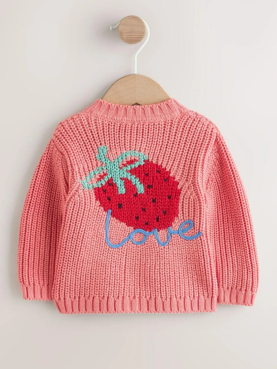 Next Baby Embroidered Back Cardigan (0mths-2yrs) Pink Strawberry Outlet