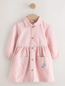 Next Long Sleeve Cotton Dress (3mths-8yrs) Pink Stripe Online