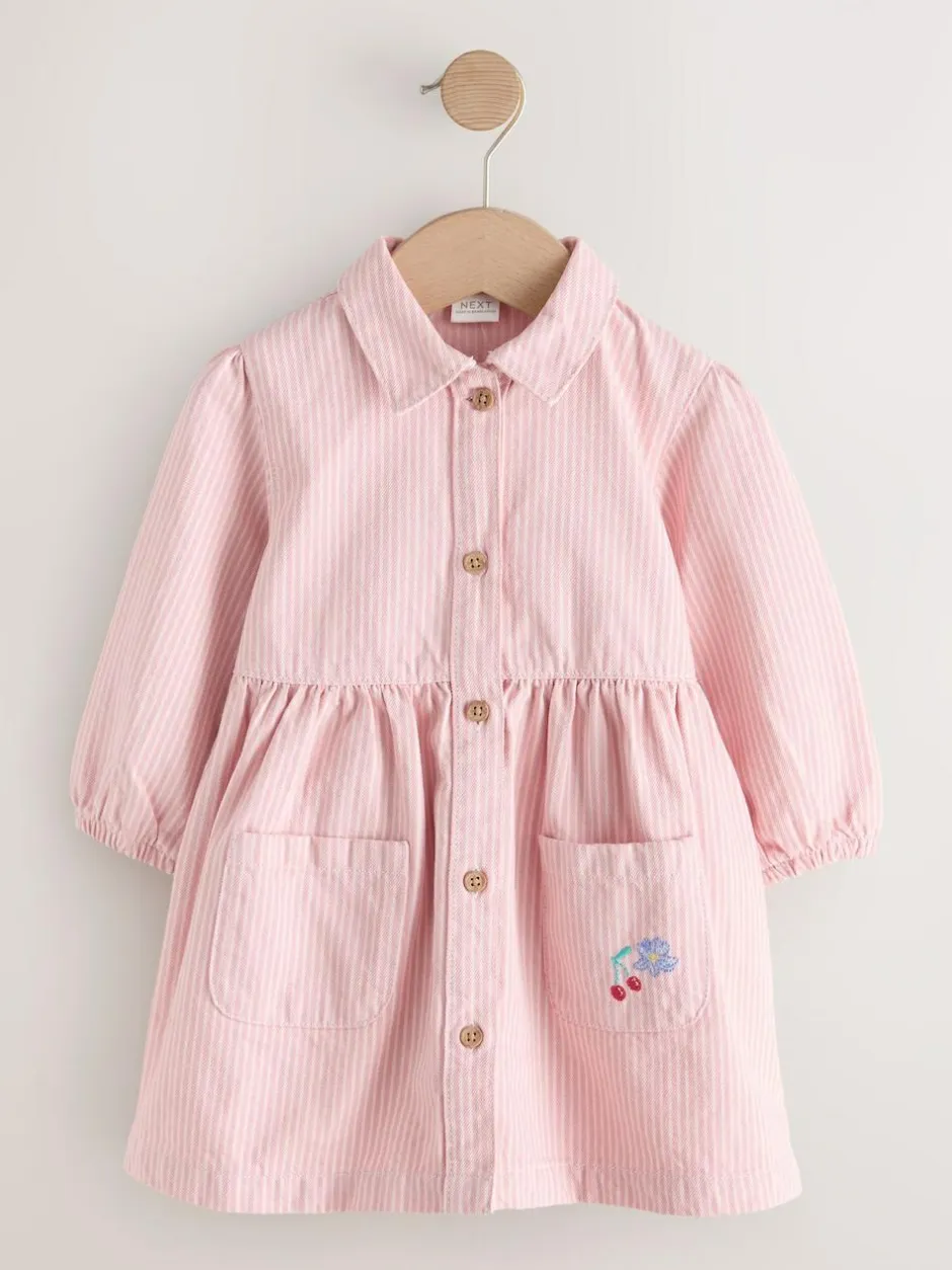Next Long Sleeve Cotton Dress (3mths-8yrs) Pink Stripe Online