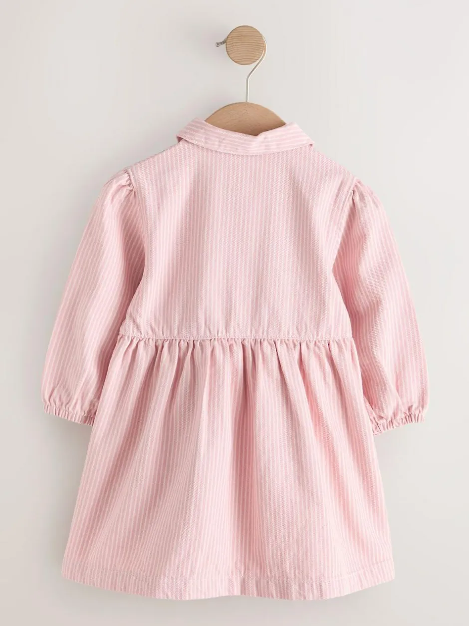 Next Long Sleeve Cotton Dress (3mths-8yrs) Pink Stripe Online