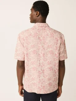 Next Textured Floral Print Short Sleeve Shirt Pink Hot