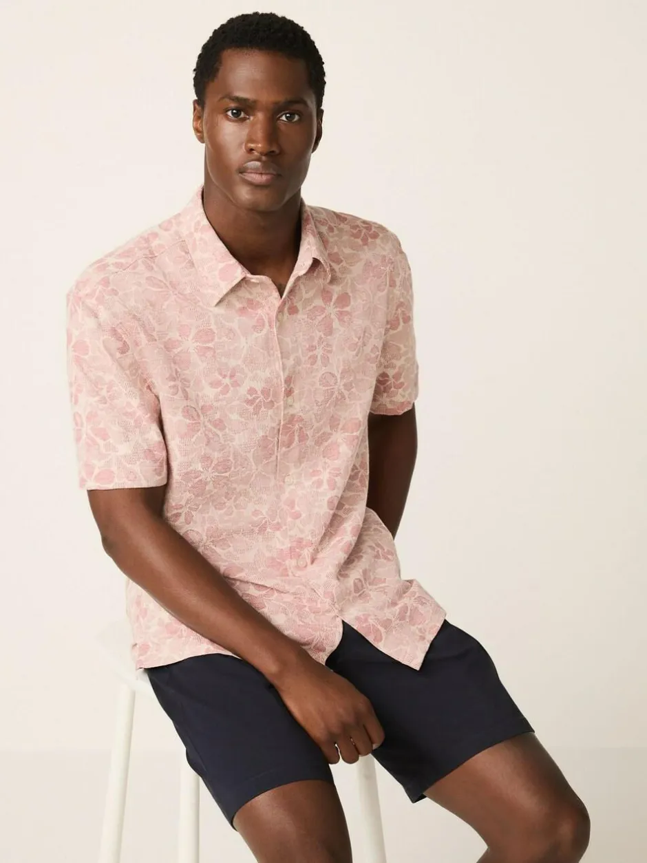 Next Textured Floral Print Short Sleeve Shirt Pink Hot