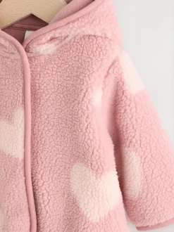 Next Pink Tonal Heart Printed Borg Baby Jacket (0-18mths) Outlet