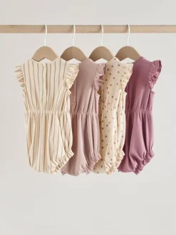 Next Frill Shoulder Baby Rompers 4 Pack Pink Tonal Spot and Stripe