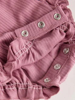Next Frill Shoulder Baby Rompers 4 Pack Pink Tonal Spot and Stripe