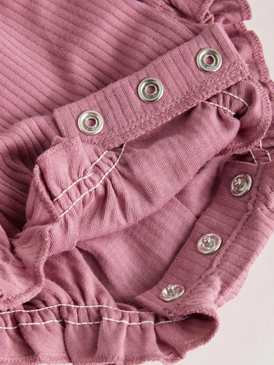 Next Frill Shoulder Baby Rompers 4 Pack Pink Tonal Spot and Stripe