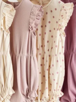 Next Frill Shoulder Baby Rompers 4 Pack Pink Tonal Spot and Stripe