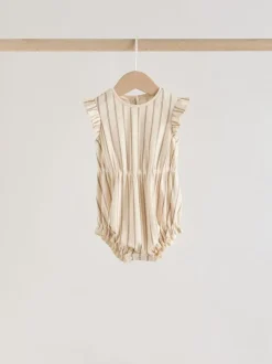 Next Frill Shoulder Baby Rompers 4 Pack Pink Tonal Spot and Stripe