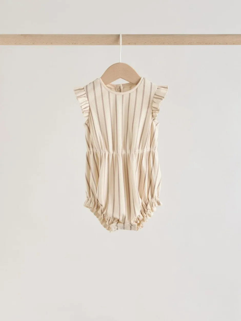 Next Frill Shoulder Baby Rompers 4 Pack Pink Tonal Spot and Stripe