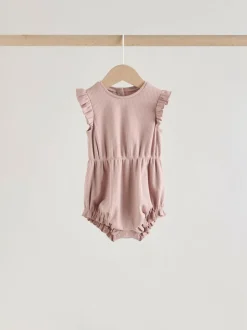 Next Frill Shoulder Baby Rompers 4 Pack Pink Tonal Spot and Stripe