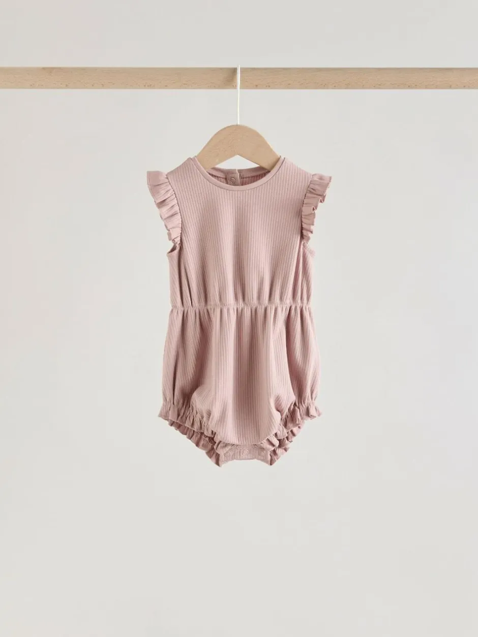 Next Frill Shoulder Baby Rompers 4 Pack Pink Tonal Spot and Stripe