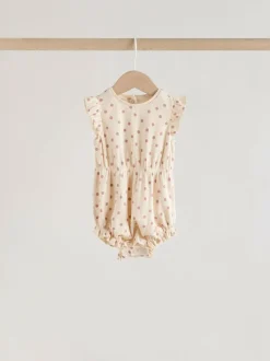 Next Frill Shoulder Baby Rompers 4 Pack Pink Tonal Spot and Stripe