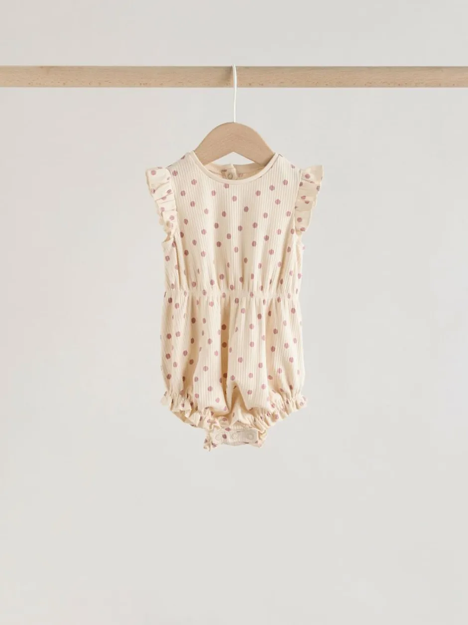 Next Frill Shoulder Baby Rompers 4 Pack Pink Tonal Spot and Stripe