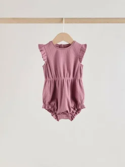 Next Frill Shoulder Baby Rompers 4 Pack Pink Tonal Spot and Stripe