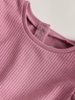 Next Frill Shoulder Baby Rompers 4 Pack Pink Tonal Spot and Stripe
