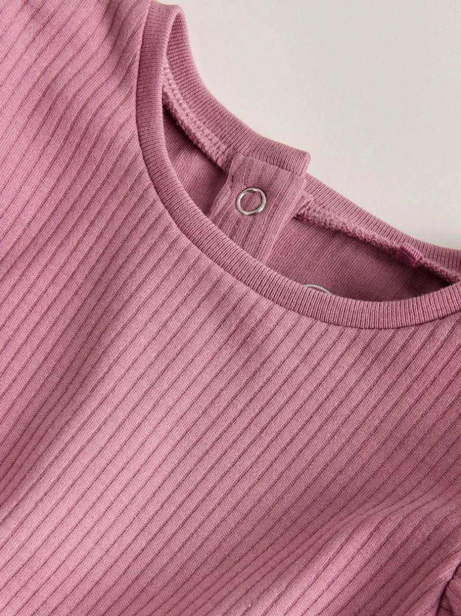 Next Frill Shoulder Baby Rompers 4 Pack Pink Tonal Spot and Stripe