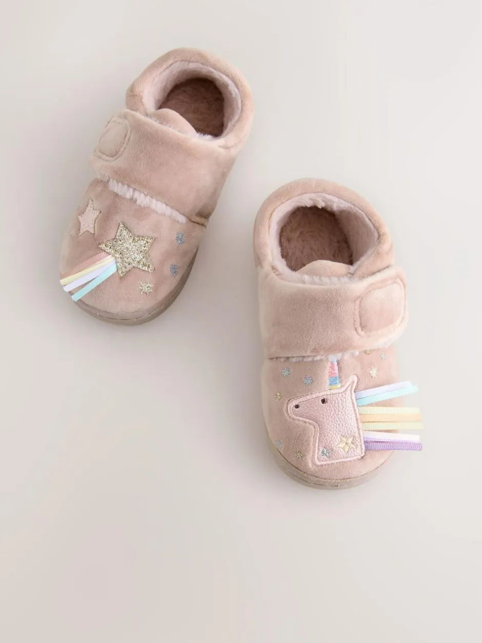 Next Cosy Lined Cupsole Slippers Pink Unicorn