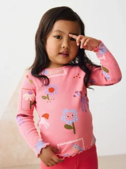 Next Pink Unicorn Rib Long Sleeve T-Shirt (3mths-7yrs) Online