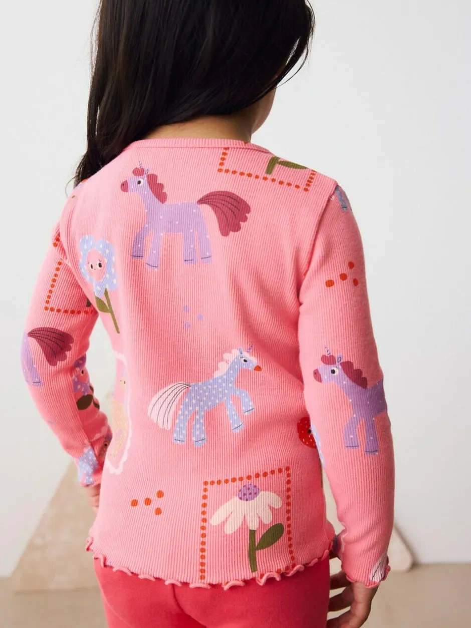 Next Pink Unicorn Rib Long Sleeve T-Shirt (3mths-7yrs) Online