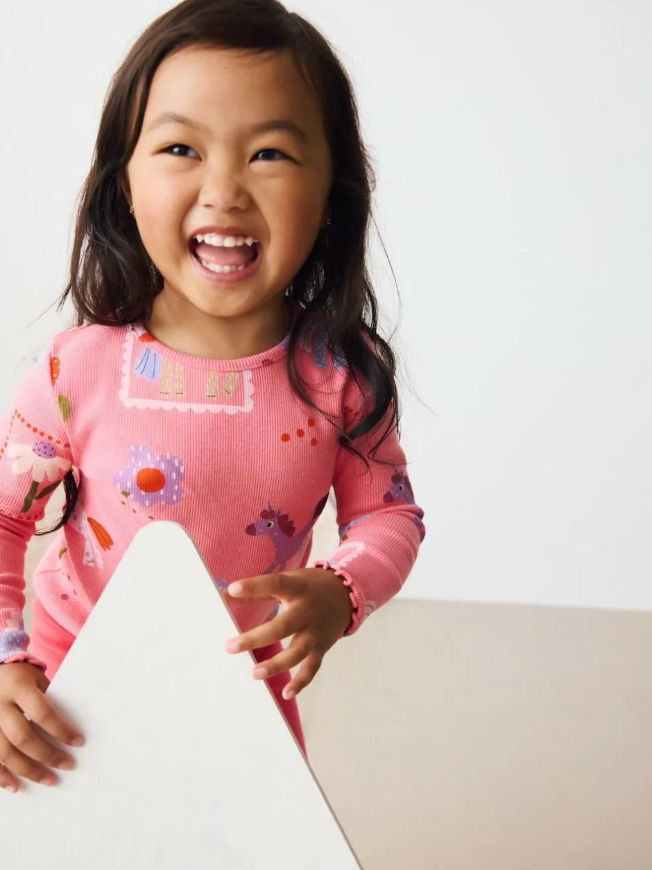 Next Pink Unicorn Rib Long Sleeve T-Shirt (3mths-7yrs) Online