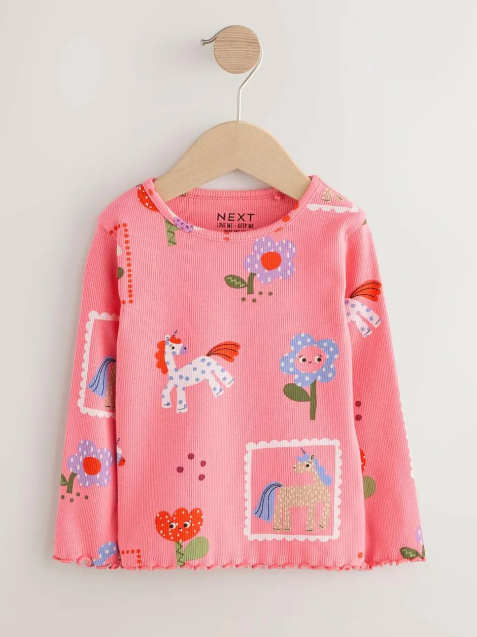 Next Pink Unicorn Rib Long Sleeve T-Shirt (3mths-7yrs) Online