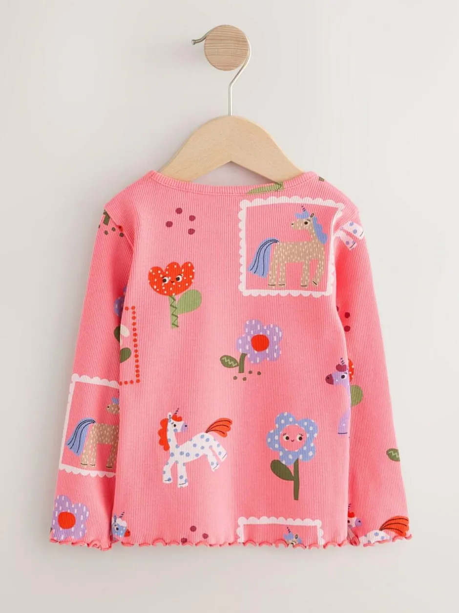 Next Pink Unicorn Rib Long Sleeve T-Shirt (3mths-7yrs) Online