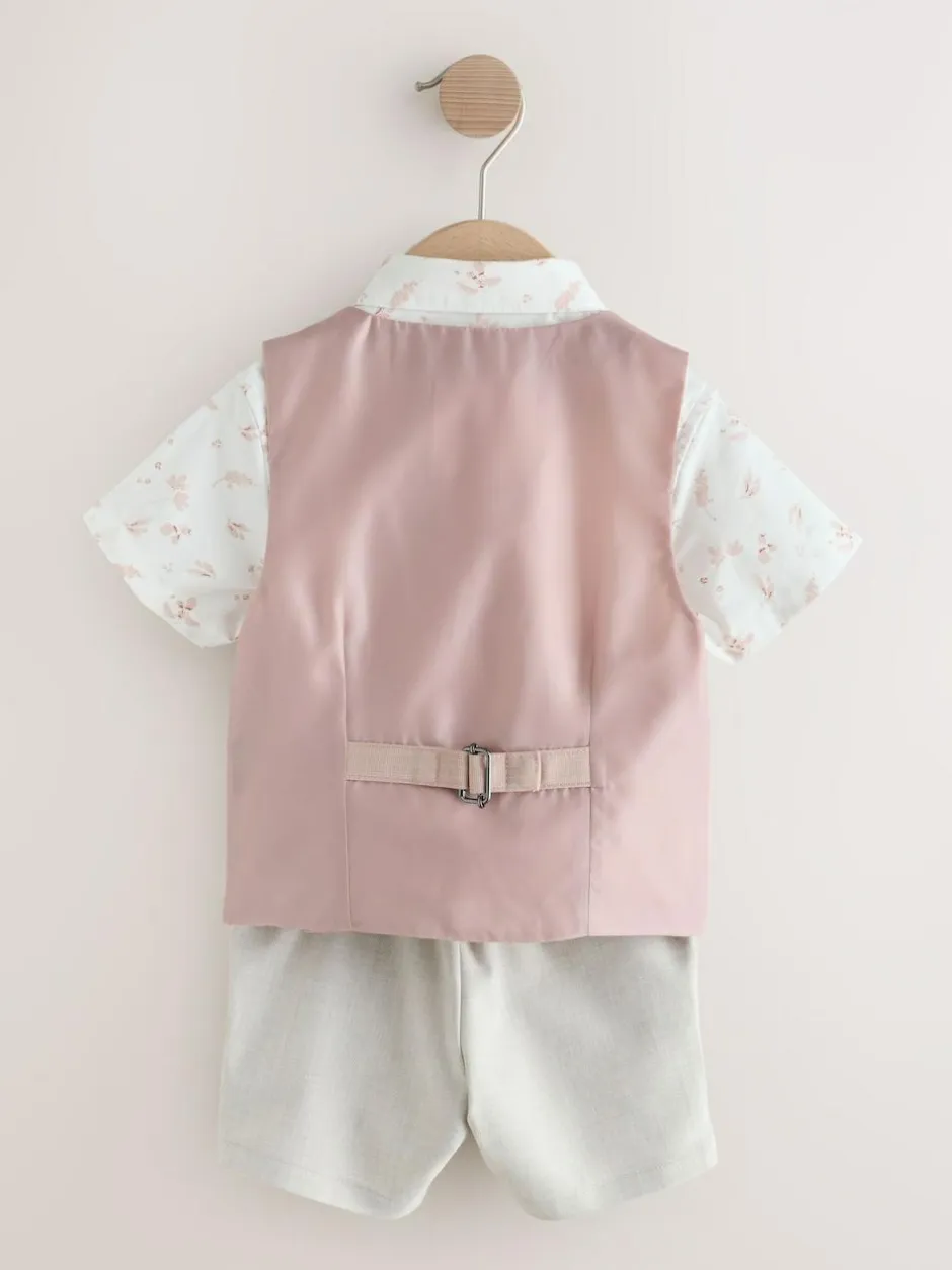 Next Pink Waistcoat, Shirt, Shorts & Tie Set (3mths-9yrs) Sale