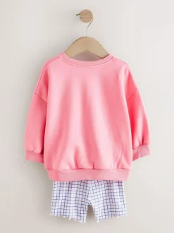 Next Pink Zebra Crew Neck Sweatshirt & Shorts Set (3mths-7yrs) Clearance