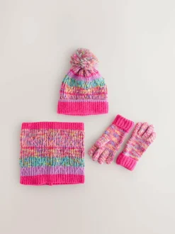 Next Pink/Blue Beanie Gloves And Snood Set (3-13yrs) Outlet