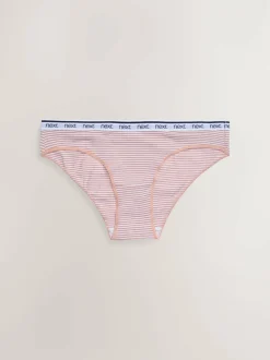 Next Bikini Cotton Logo Knickers 4 Pack Pink/Blue Stripe Clearance